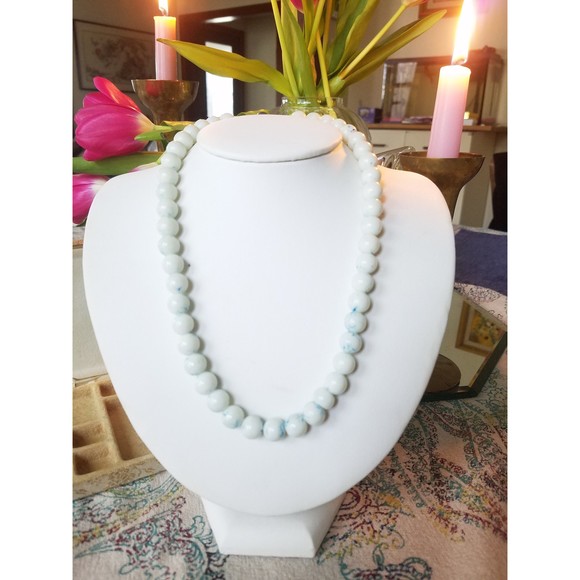 Teng Yue Tie Dye Marbled White with Blue Beaded Necklace - Picture 1 of 10